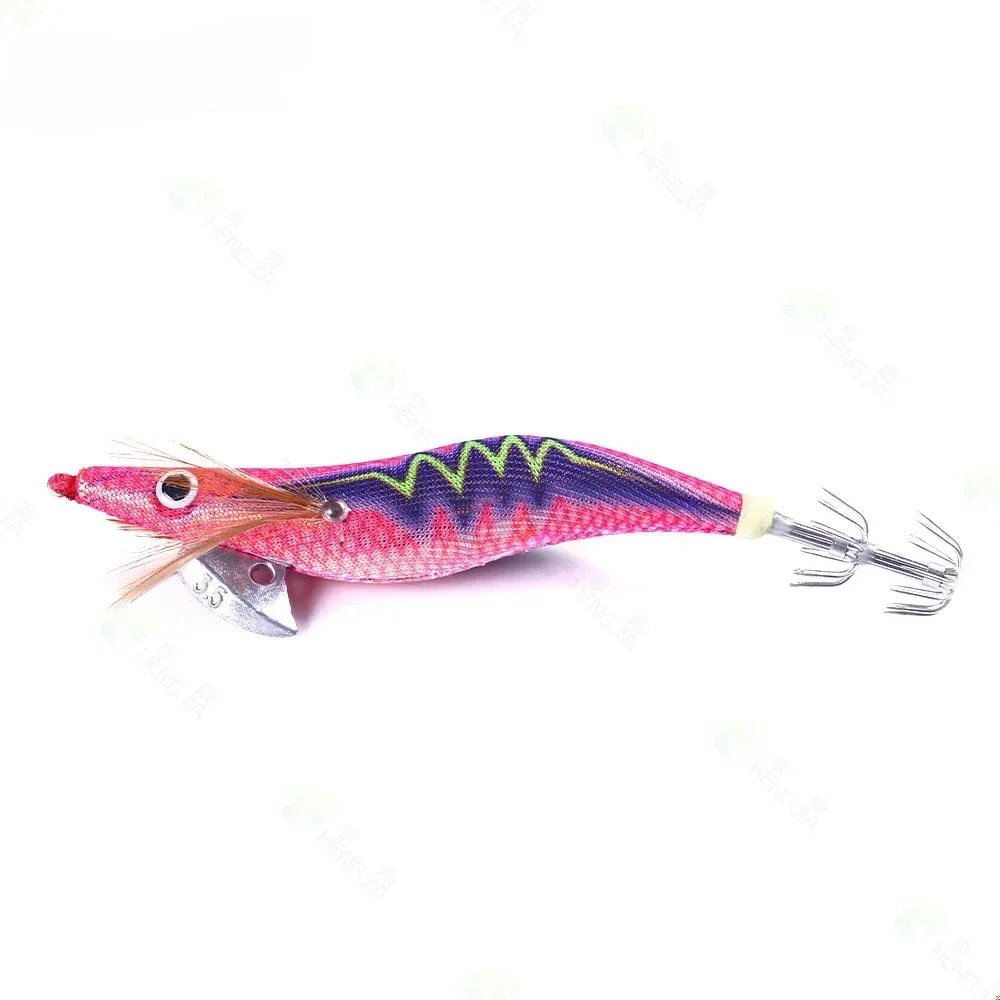 Fishing lure Fishing Wood Shrimp Squid Lure Artificial Jigging Lures Hard Bait Octopus Cuttlefish 3.5 Squid Hook Luminous Egi Pease 20g/14cm
