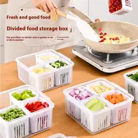 Boîte de rangement pour réfrigérateur, 4 grilles, aliments, légumes, fruits, organisateur de réfrigérateur, panier de vidange, viande, oignon, gingembre, bac à légumes transparent 2