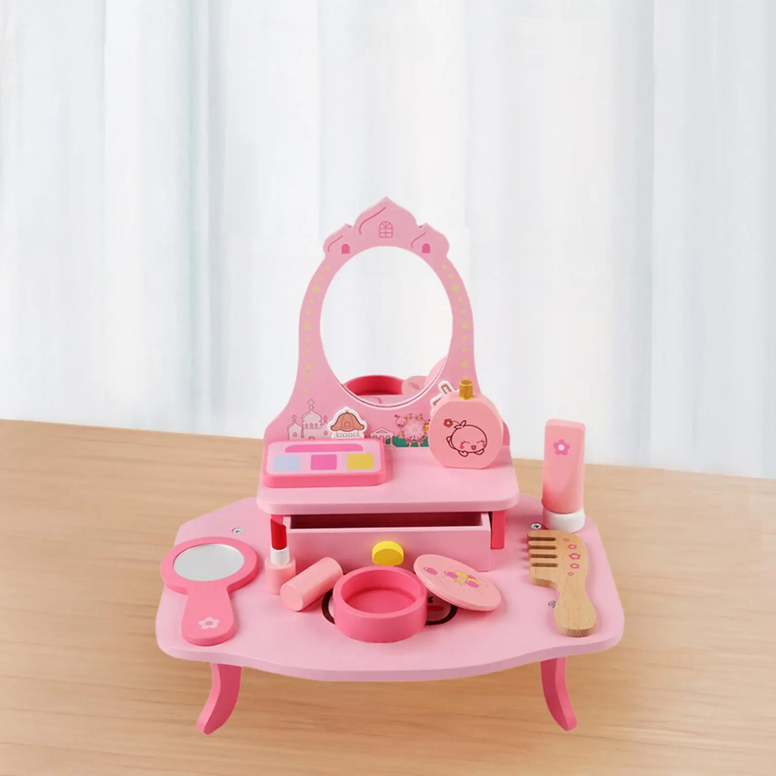 Kids Makeup Kits Role Play Games Beauty Salon Play Set Wooden Dressing Table Playset Pretend Makeup Kits for Girls Children