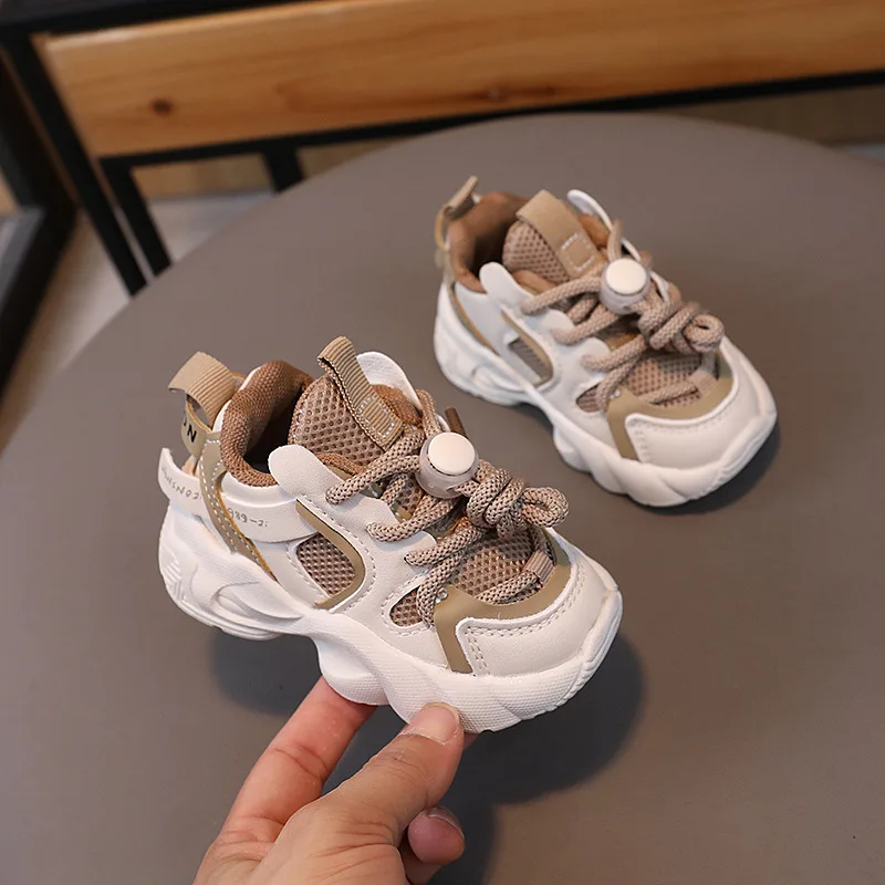 Toddler Sneakers Spring Autumn Baby Casual Sport Shoes Infant Lace-up Breathable Little Boys Girls Walking Shoes Pink, Khaki 3