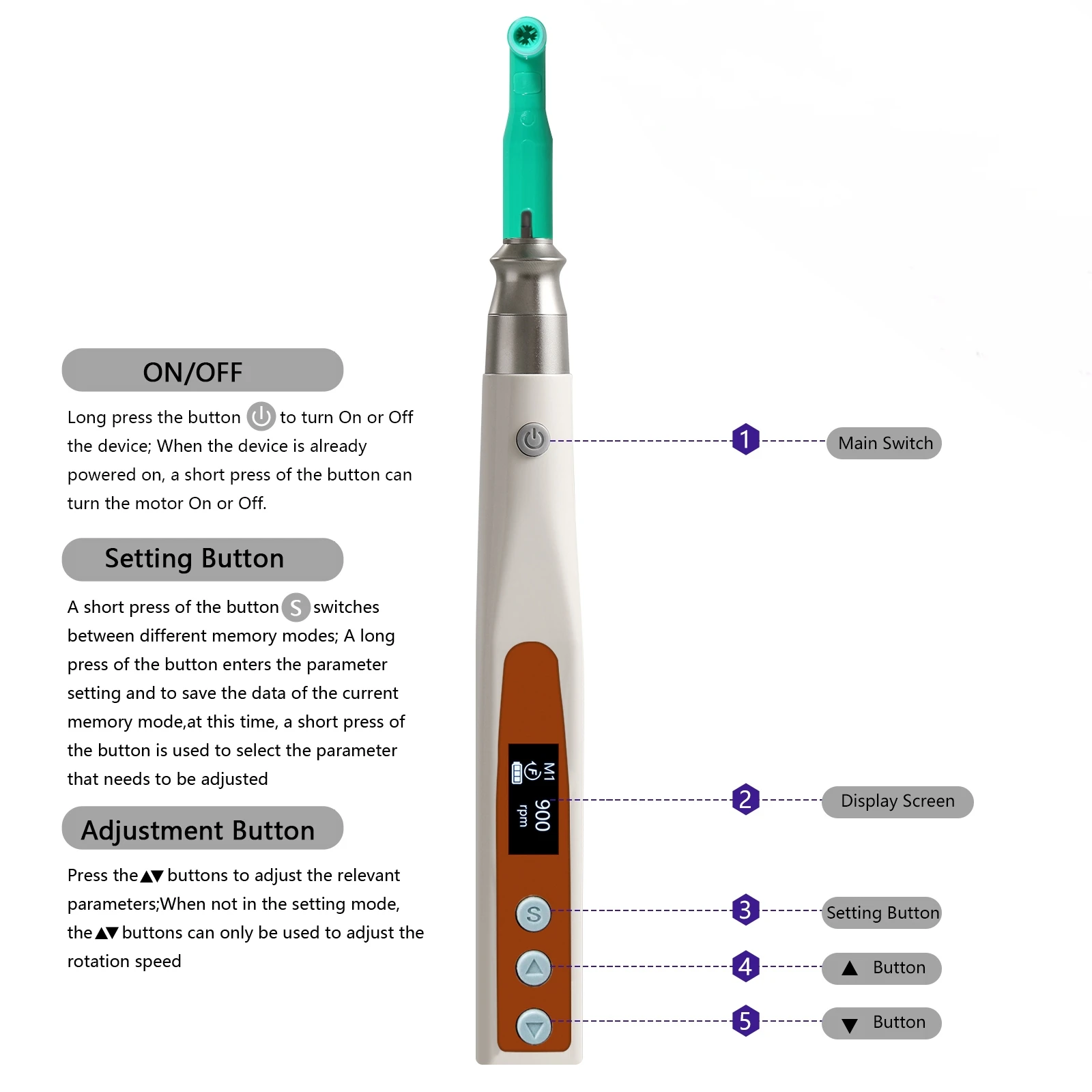 Dental Cordless Electric Hygiene Prophy With LCD Screen 4:1 Contra angle/Nose Cone Handpiece/Prophy Angles/Polish Cups