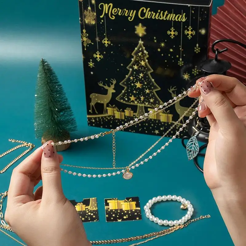 Christmas Advent Calendar Princess Bracelet Necklace Earrings 24 Days Countdown Calendar Jewelry Noel Navidad Girls Women Gifts