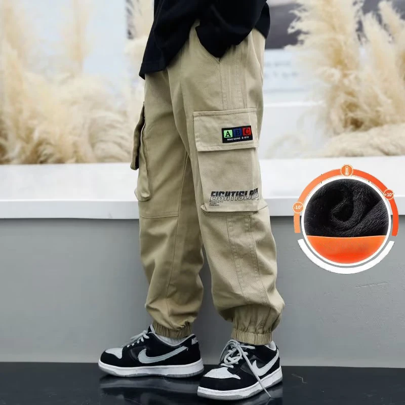 Boys' Pants Autumn And Winter Styles Medium To Large Children's Workwear Pants Trendy And Stylish Winter Boys' Plush Casualpants