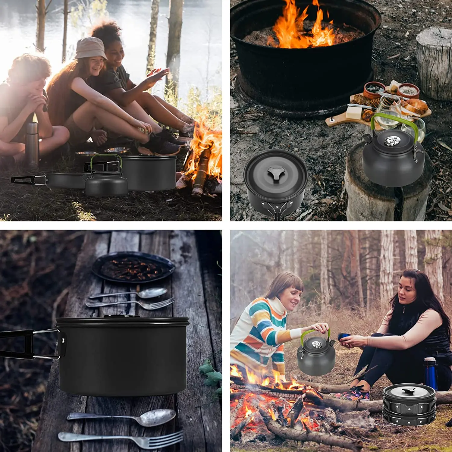 Kit de batterie de cuisine de camping, ensemble d'ustensiles de cuisine de camping  Casserole de cuisson extérieure Bouilloire Accessoires de camping légers  Sac à dos Équipement de randonnée pour 2 à 3
