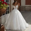 Sweetheart Collar A-Line Women Wedding Dresses Off Shoulder Lace Print Bride Gowns Mopping Length Shining Tulle Gowns Customized 1