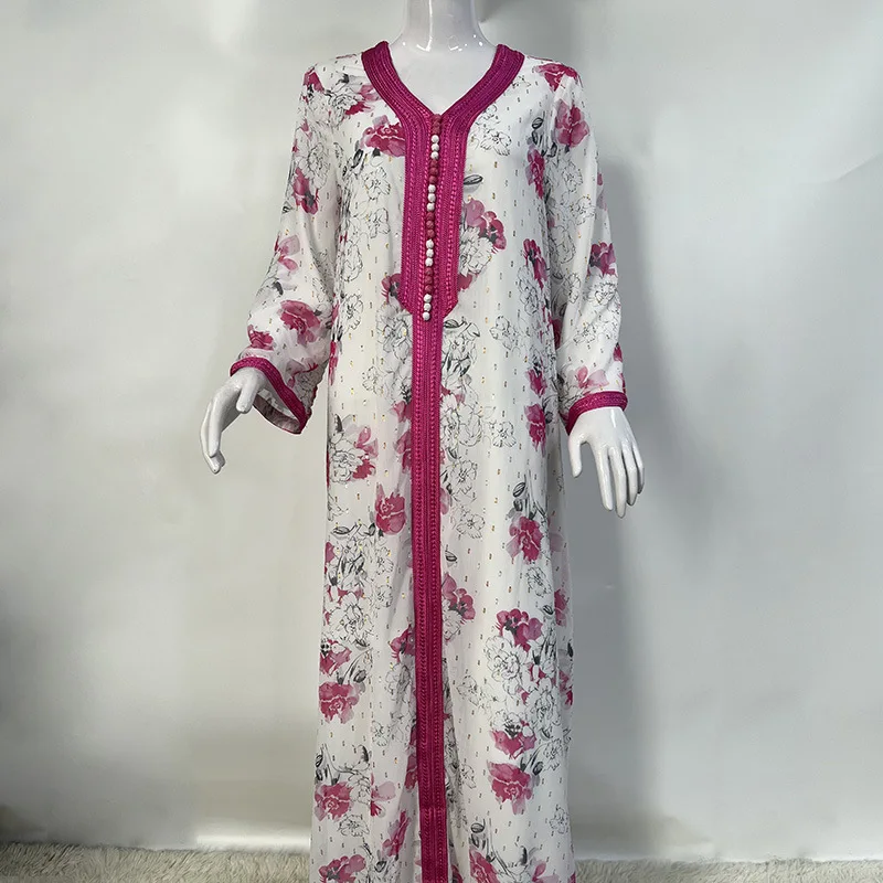 فستان نسائي طويل مطبوع عليه زهور ، والعيد ، عباية إسلامية ، والجلابية ، ورمضان ، ومروكو ، ودبي ، وعربي ، وقفطان ، وفساتين إسلامية