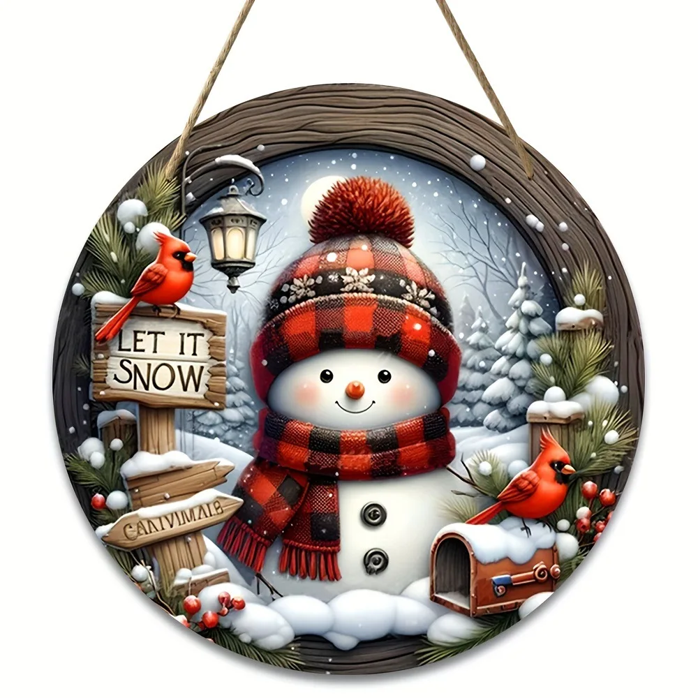 Decorazione Natalizia In Legno A Forma Di Pupazzo Di Neve Con Cappello E Sciarpa - Cartello Di Benvenuto Autoportante 26,7x55,9 Cm Per Esterni E Interni