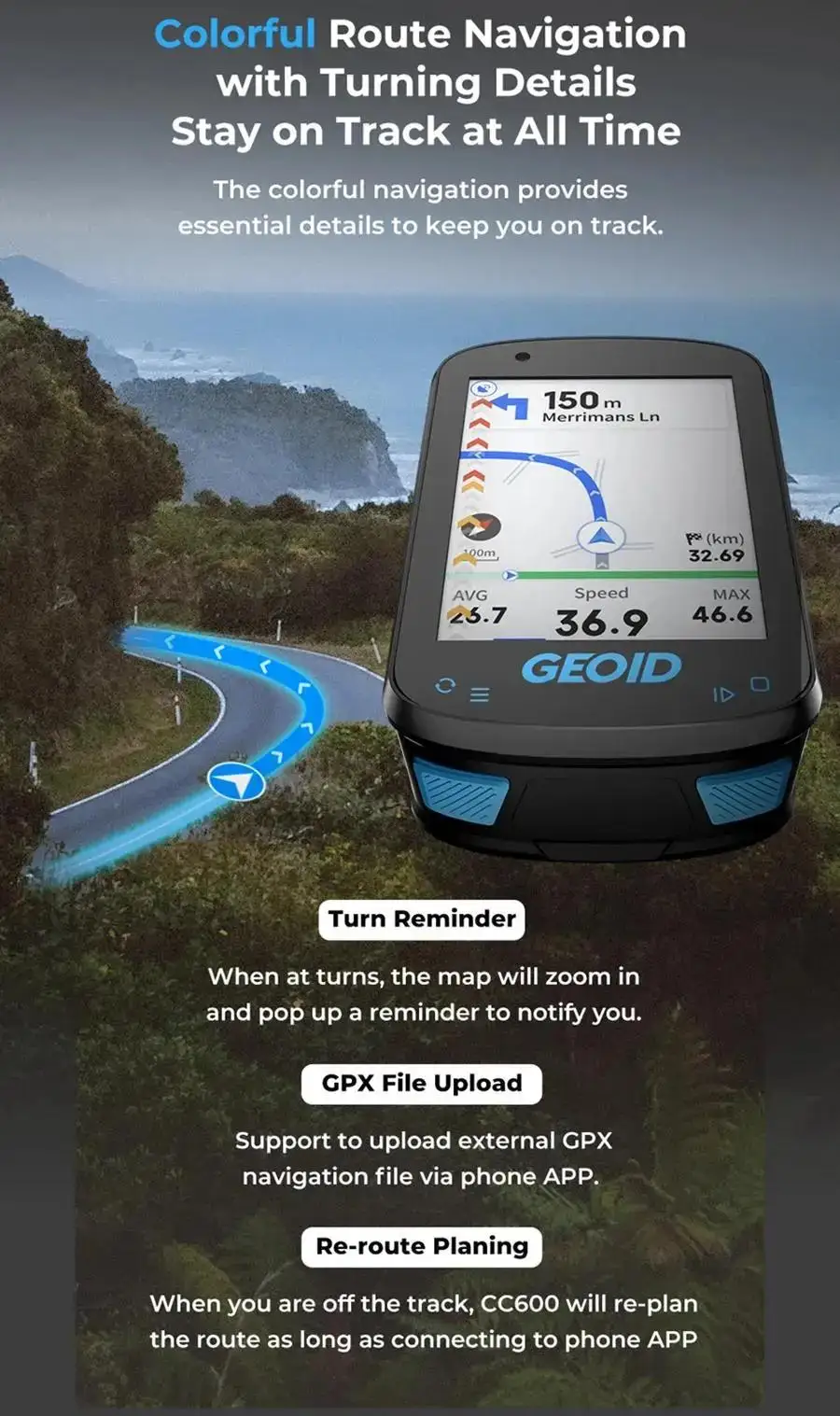 Description Picture 6 of itemGPS navigation bicycle computer color screen GEOID CC600 wireless bicycle odometer Wifi bicycle odometer ant indoor power supply