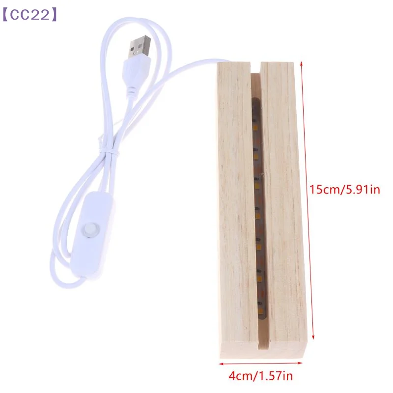【CC22】유리 예술 및 레진 장 USB 전원 스위치가 있는 직사각형 목재 LED 야간 조명 베이스 예술적 램프{C}