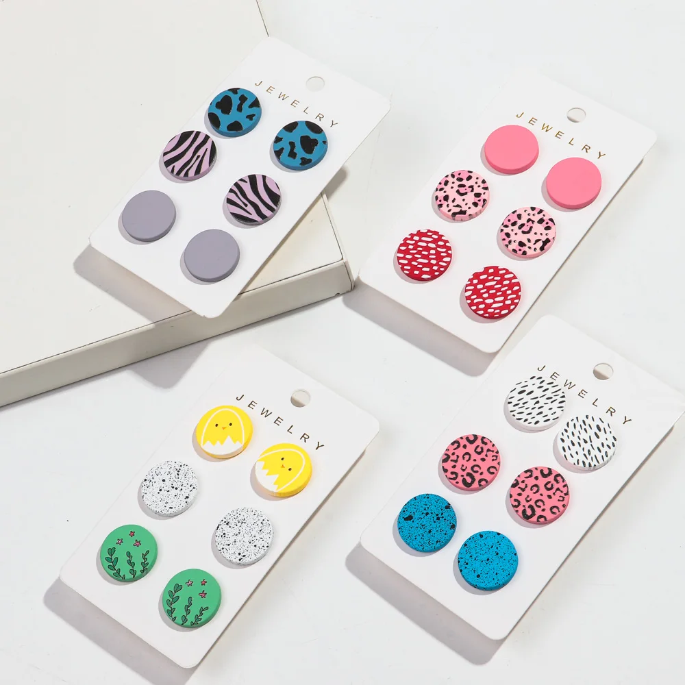 Acrylic Love Heart Round Earrings for Women Girls Simple Leopard Dots Earrings Trend Jewelry 3Pairs/set
