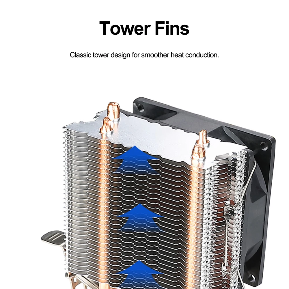 CPU 쿨러, 히트 파이프 2 개 포함, CPU 에어 쿨러, 인텔 LGA775, 1150, 1151, 1155, 1156/1200, AMD AM2 용, 3 핀 저소음 레인보우 RGB 냉각 선풍기