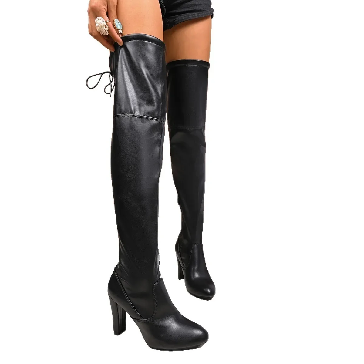 Sexy Thigh High Boots Women Autumn Winter Elastic Leather Over The Knee Boots Women Black Large Size Luxury Heels Shoes Women
