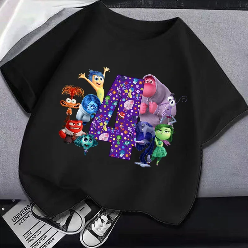 Disney Inside Out 2 Kids Short Sleeve T-shirt Children Summer Cotton Clothing Boy Girl Birthday Number T Shirts Cartoon Cute Top kids shirts