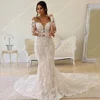 Deep-V Neck Wedding Dresses For Women 2024 Off Shoulder Lace Long Sleeves Mermaid Bridal Gowns Ball Vestidos De Novia Customized 3