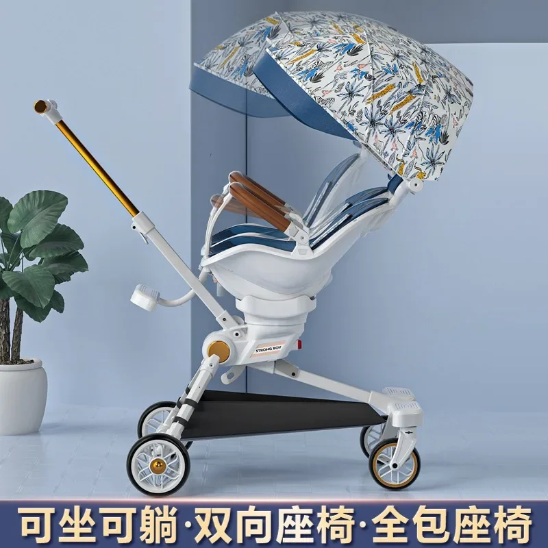Children's baby walking artifact handcart, two-way baby four-wheel strollers, portable folding strollers
