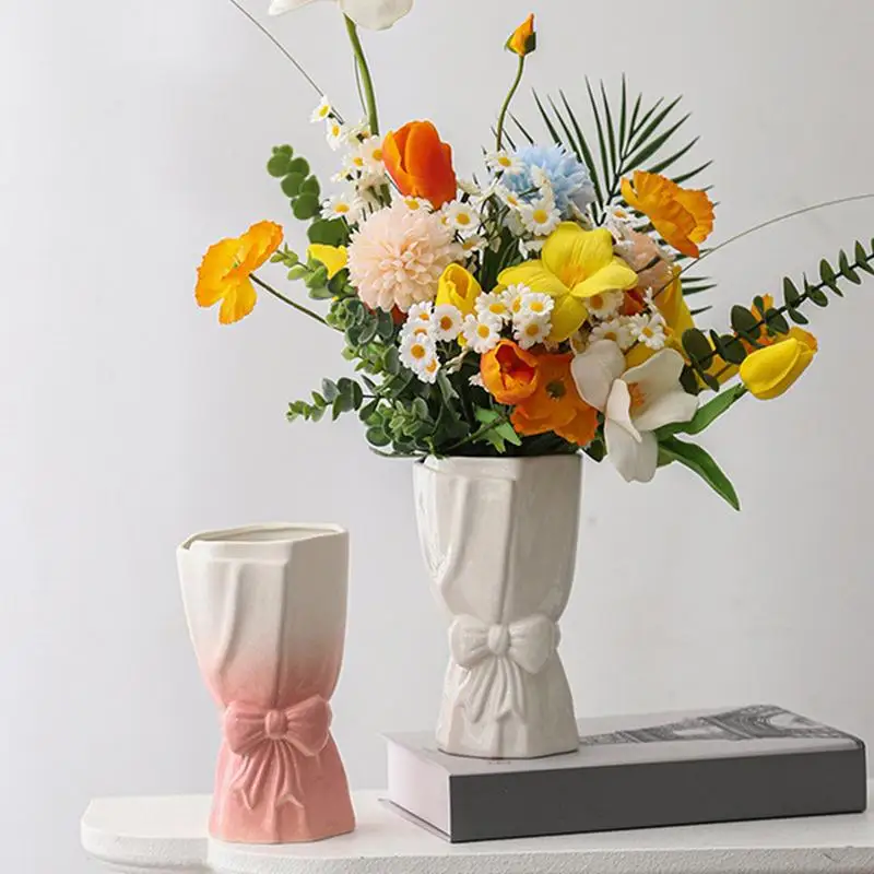 Bowknot Ceramic Vase Ceramic Decorative Branches Vase Creative Desktop Flower Bow Vase Decoration Bouquet Vase For Bookshelf 2