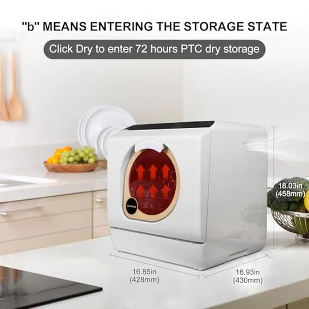 Portable Compact Dishwasher with 5 Washing Modes LED Touch Panel Control and Dual Spray Arms Water Tank Included 4