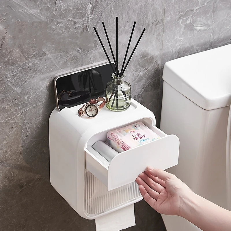 Toilet Paper Holder Box Bathroom Rack Waterproof Reel Tissue Storage Box Punch-free Kitchen Bathroom Storage Holder paper towel holder toilet paper holder toilet paper rack toilet roll holder paper towel rack tissue holder