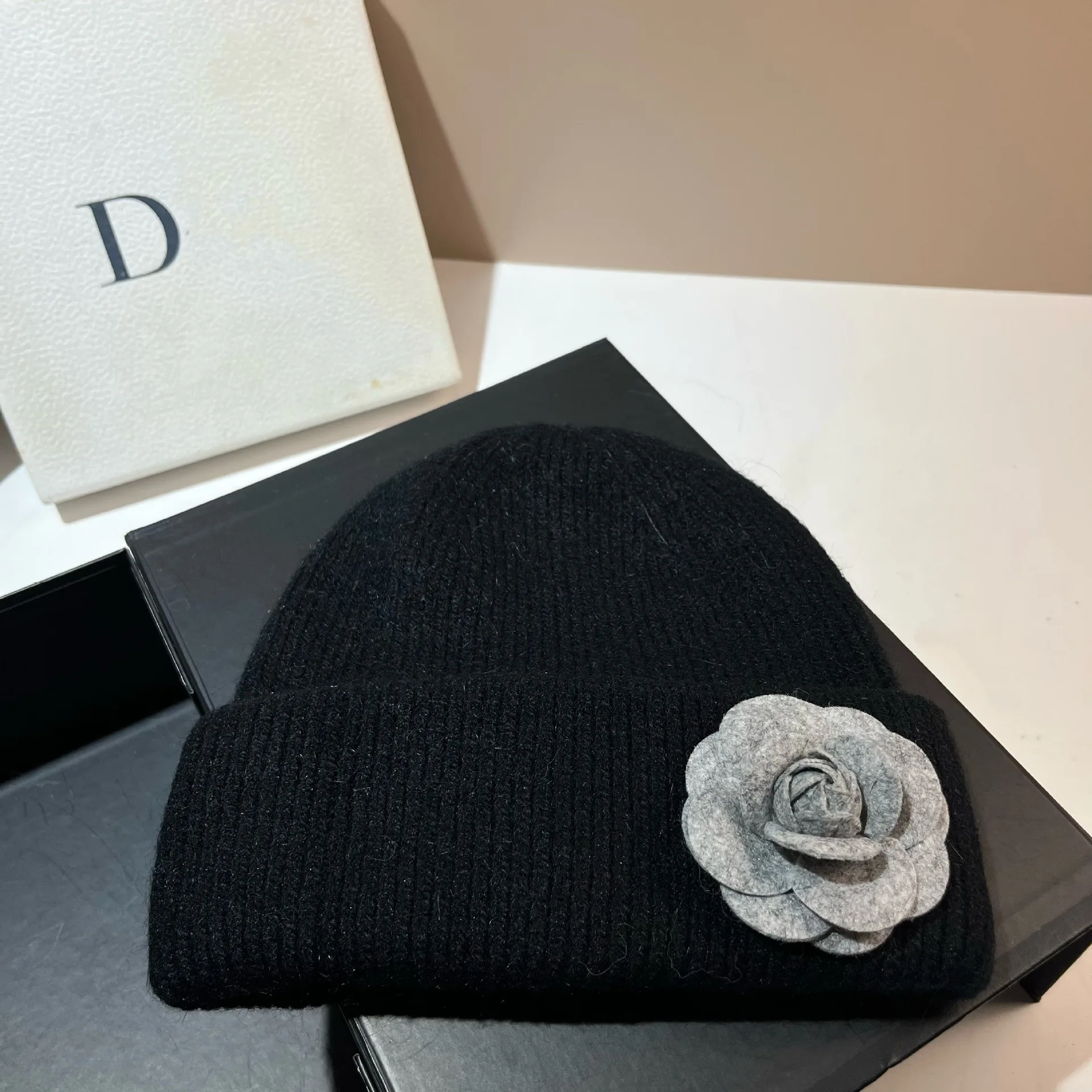 Luxus Marke Kamelie Winter Mützen für Frauen Echt Kaninchen Fell Gestrickte Hut Wolle Skullies Dame Warm Walking Motorhaube Kalten Kappe – Detail 7