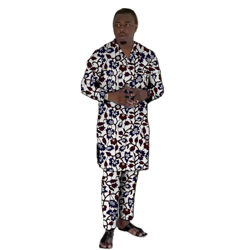 V-Neck Shirts With Bottoms Men's Groom Suit Original Design Nigerian Fashion Pant Sets African Wedding Party Outfits 3