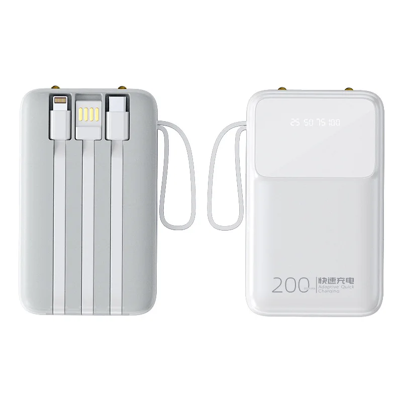 

New 20000mAh Power Bank Built in Cable LED Light Portable Mini Powerbank External Battery Charger Powerbank For Mobile Phones