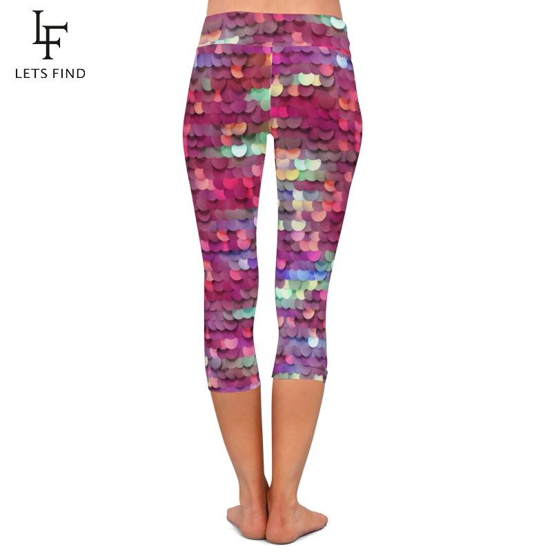 LETSFIND Summer Beautiful Fish Scales Digital Printing Women Capri Leggings High Waist Fitness Sexy Mid-Calf Leggings