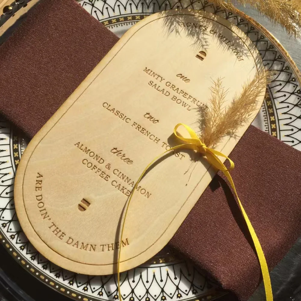 

Personalized Custom Laser Cutting Engraving Wooden Weedding Invitation Wooden menu Weedding Party menu