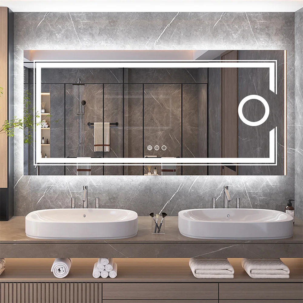 Espejo de baño con luz LED, retroiluminado, antivaho, regulable, con aumento  de 3X, 3 colores, para maquillaje - AliExpress