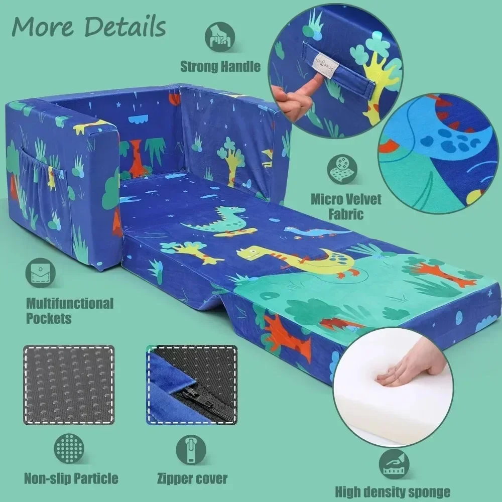 Kids Couch: Toddler Sofa Bed Fold Out for Gilrs Boys Baby Flip Out Convertible Lounge Chair Sofas 5