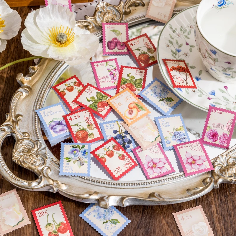 

56 packs wholesale Box stickers Fruit cherry flowers orchard stamp series Decorative Interesting and exquisite DIY stickers