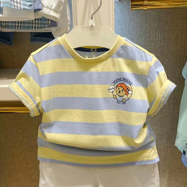 

bear embroidery cotton tees for boy kids clothes oversize loose yellow t-shirt Family Matching Outfits