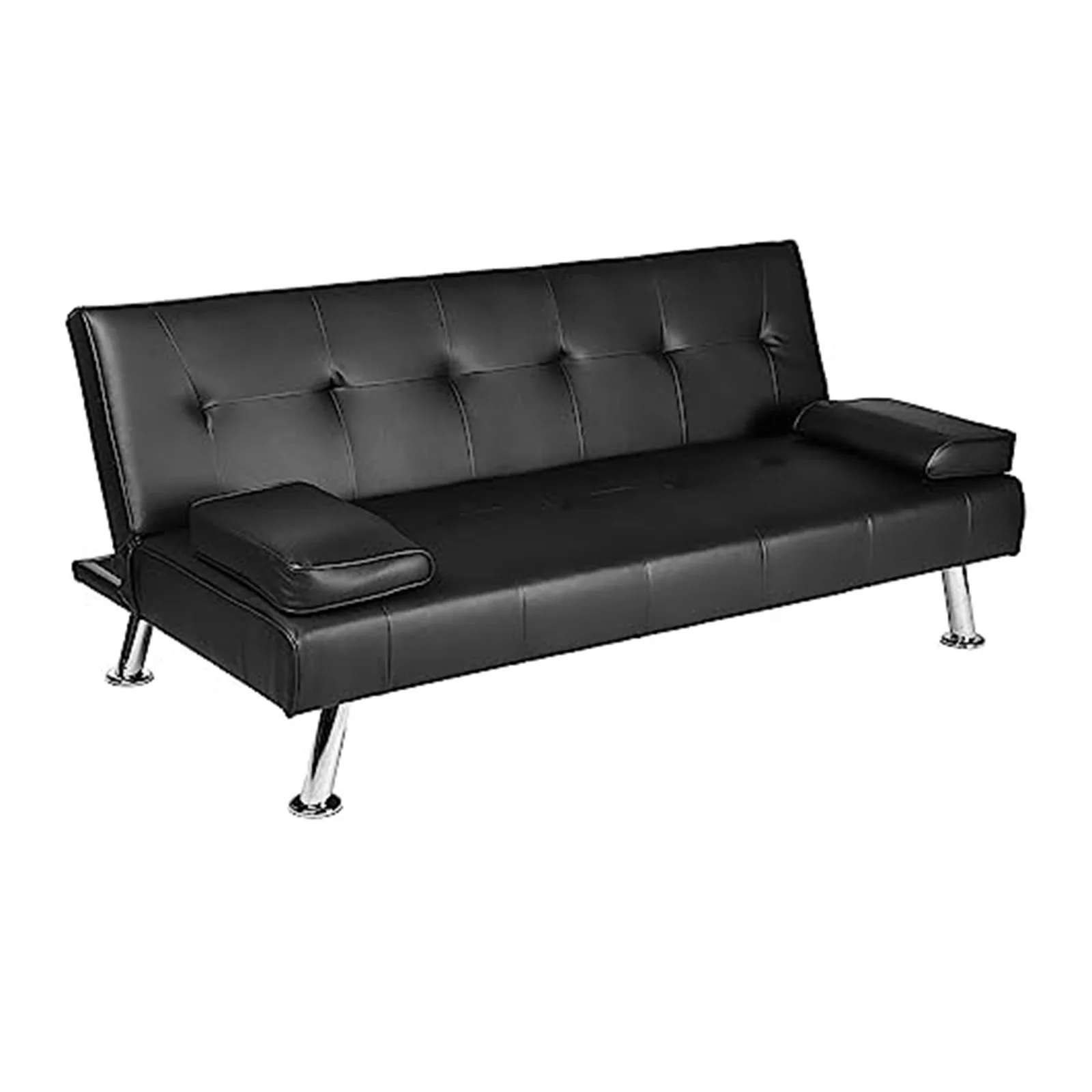 SofaBedFauxLeatherBlackSofaBedRecliner3SeaterLuxuryBudget