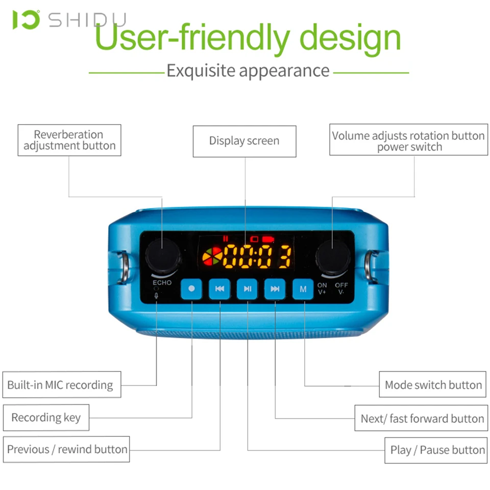 Portable Voice Amplifier SHIDU Mini Audio Bluetooth Speaker With UHF Wireless Microphone For Teacher