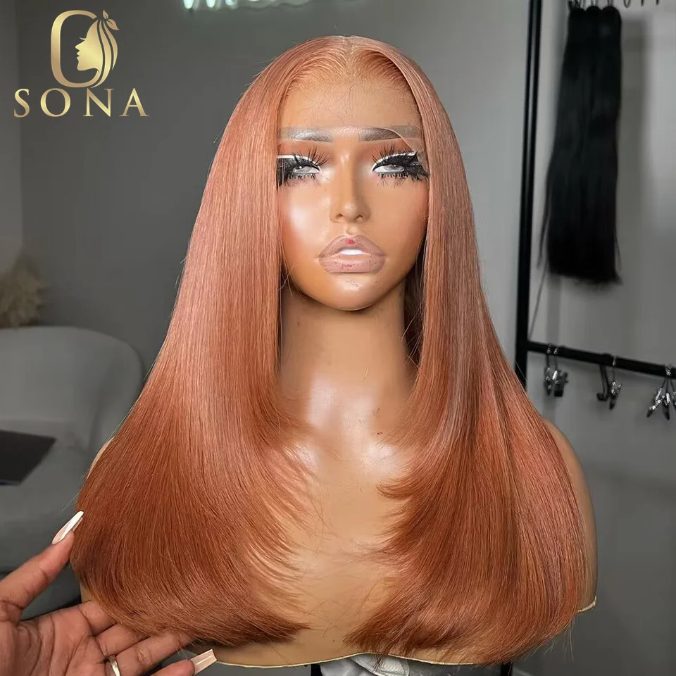 Straight Ginger Orange Brown 30# Colored Transparent 13x4 HD Transparent 13x6 Lace Frontal Wigs Human Hair Wig Pre Plucked