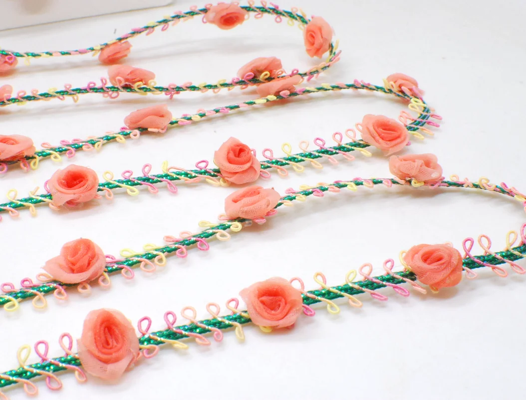 Embroidery Ribbon 2 Yards Woven Rococo with Rose