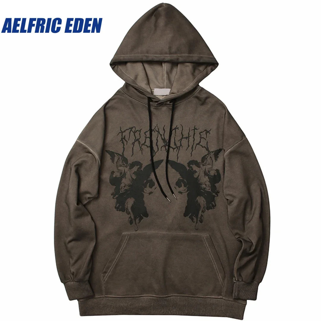 

Aelfric Eden Dark Style Angel Print Hoodie Hip Hop Streetwear Pullover Sweatshirt Mens Harajuku Cotton Casual Hooded Sweatshirt