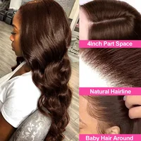 Perruques brésiliennes en cheveux humains ondulés, densité 200, 30-38 pouces, brun chocolat, avec dentelle frontale HD 13x6 # Perruque Lace Front 13x4 en 4 Couleurs 3