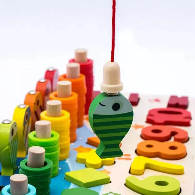 Kids Montessori Math Toys For Toddlers Educational Wooden Puzzle Fishing Toys Count Number Shape Matching Sorter Games Board Toy 5