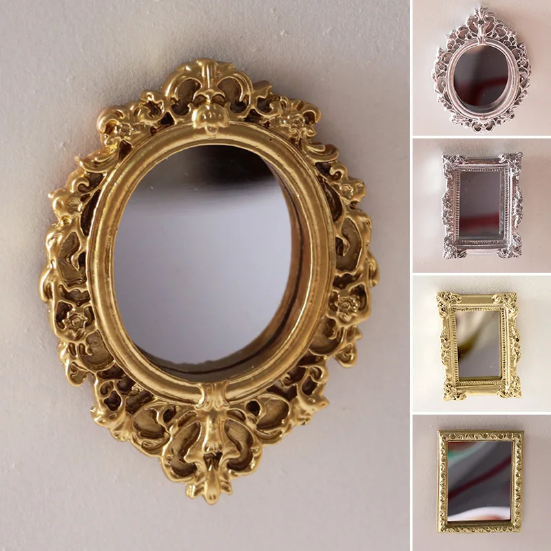 Description Picture 2 of itemVintage Mini Mirror Model Gold Silver 1:12 Classic Resin Crown Mirror Photo Frame Dollhouse Miniature Mirror Decor Accessories