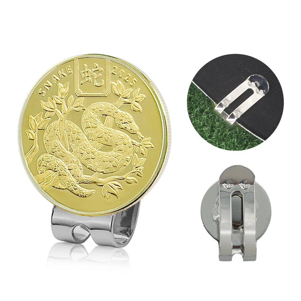 Golf Hat Clip Magnet Mark Golf Ball New Year Of Snake Hat Clips Golden 35mm Removable Gift For Golfer Boy Girl Accessories