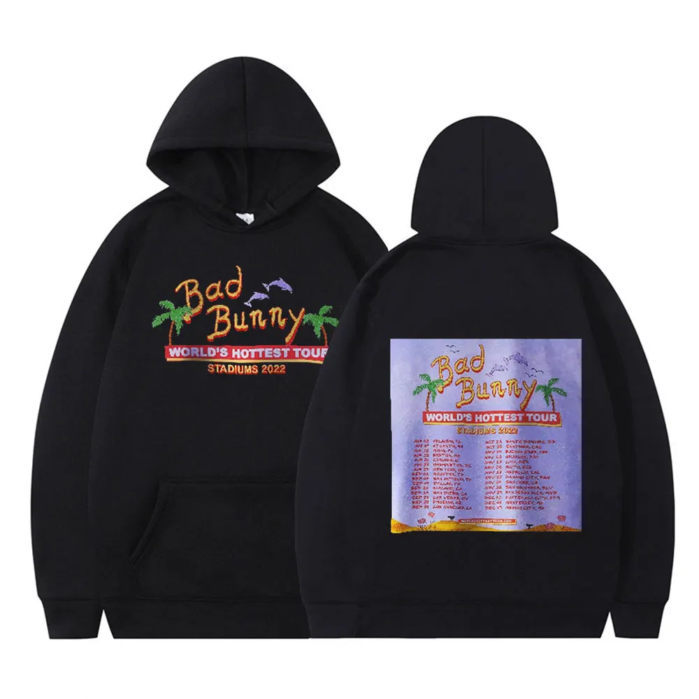 

Bad Bunny Tour Double Sided Print Hoodie Streetwear Oversized Long Sleeves Men's Women Hooded Sweatshirts Unisex Pullover