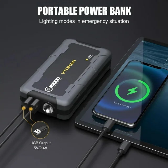 12 Portable Car Jump Starter Power Bank 1500A 8000mAh Car Battery Charger Auto Emergency Booster Starting Device