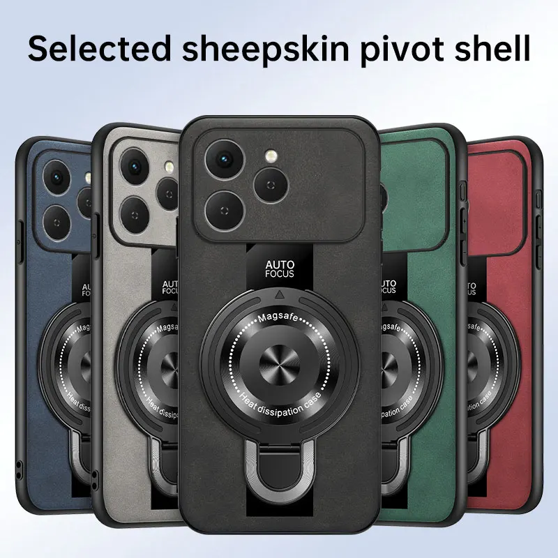 Luxury Magnetic Ring Holder Case - Premium Sheepskin Leather & Plexiglass Shockproof Back Cover