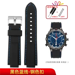 Enhanced Sports Silicone Waterproof Watch Band, 24x16mm - Durable Rubber Bracelet Strap - 24.16mm (Black blue silver)