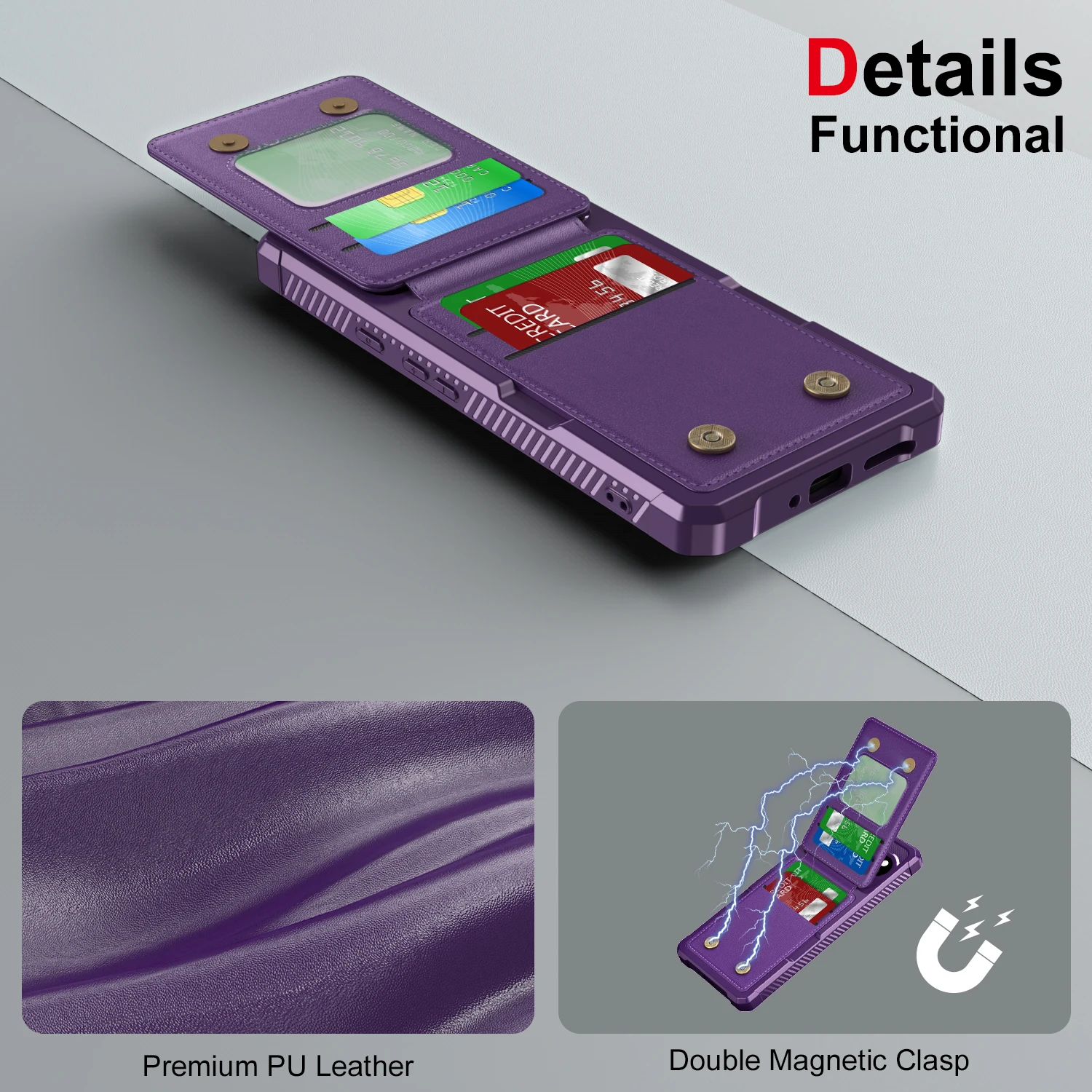 Magnetic Vertical Card Slot Leather Wallet Case - Anti-Fall Ultra Thin Cover