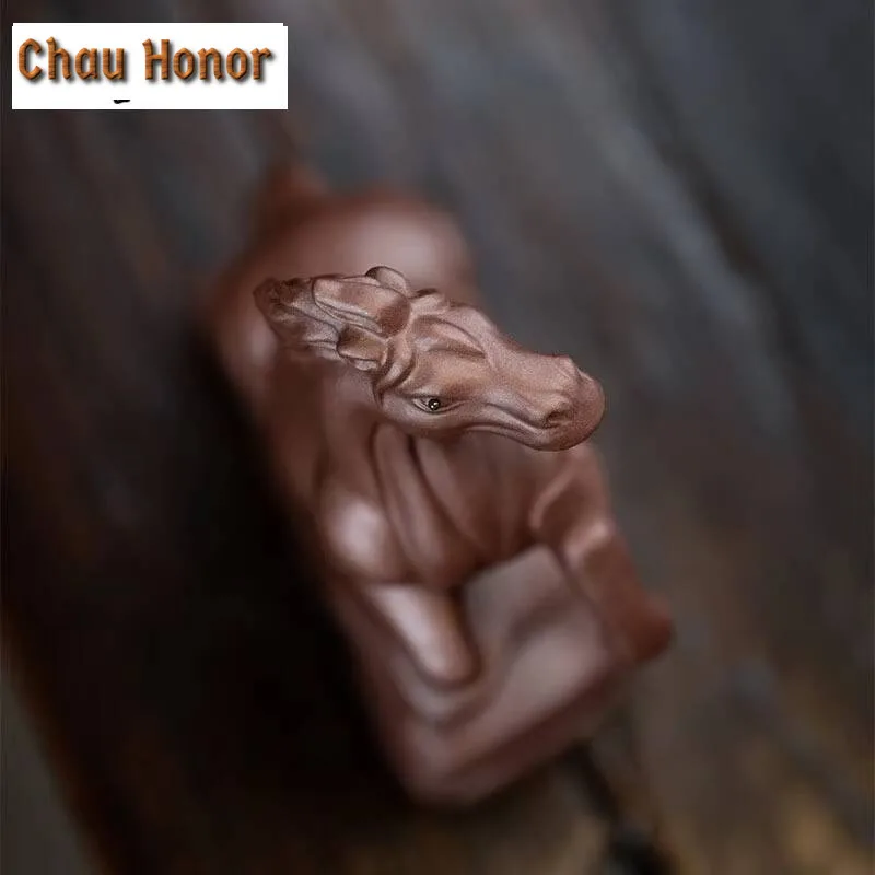 Handmade Yixing Purple Clay Tea Pet Chinese Zodiac Horse Statue Ornaments High-end Sculpture Tea Figurine Tea Set Decoration Art