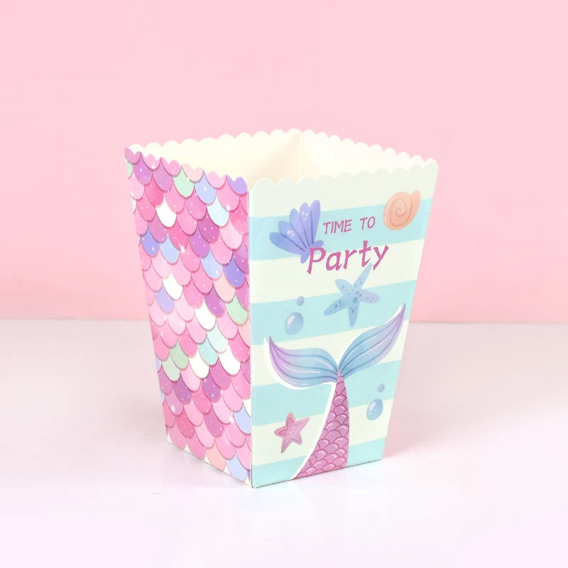 6/12Pcs Mermaid Party Popcorn Boxes Mermaid Tail Gift Candy Box Kids Girls Birthday Party Supplies Wedding Baby Shower Decor
