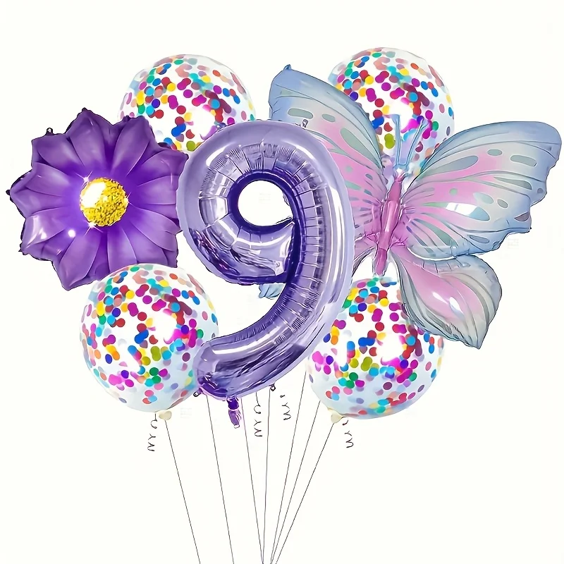Purple Butterfly Theme Helium Balloons Decoration Set - 7PCS for Birthday, Wedding, Baby Shower & Gifts