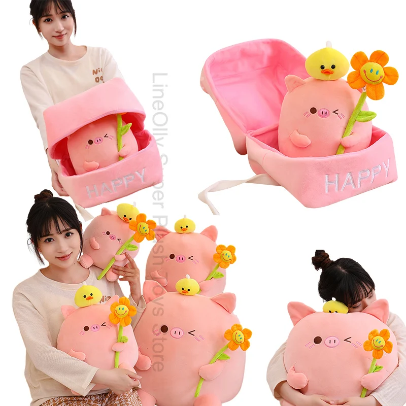 Creative Cute Pig Plush Toy Kawaii Stuffed Animals Piggy Hide in Box Plushies Doll Throw Pillow Anime Soft Kids Toys Girls Gifts