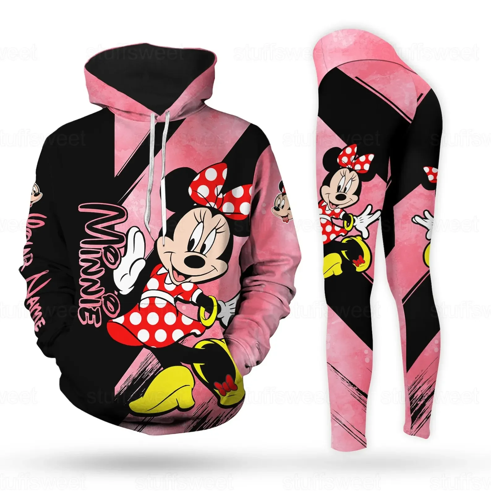 

Custom Name Cute Minnie 3D Hoodie and Leggings Set For Women's Disney Yoga Pants Sweatpants Fashion Casual Leggings Track Suit